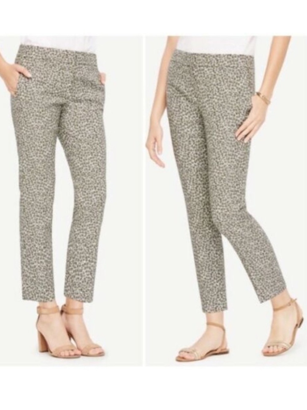 Ann Taylor Petite 2 Ankle Pant Devin Fit Green Leaf Floral Print